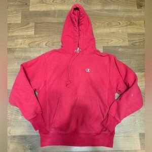 Champion Red Crewneck Hoodie with Small Chest Logo